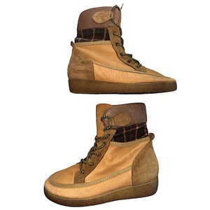 Coolway Leather Wedge Boots with Plaid Detail 9